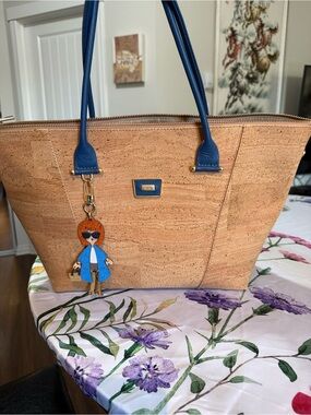 Impeccable qualityBlue-Accent Cork Tote Bag convertible 3 ways made in Portugal